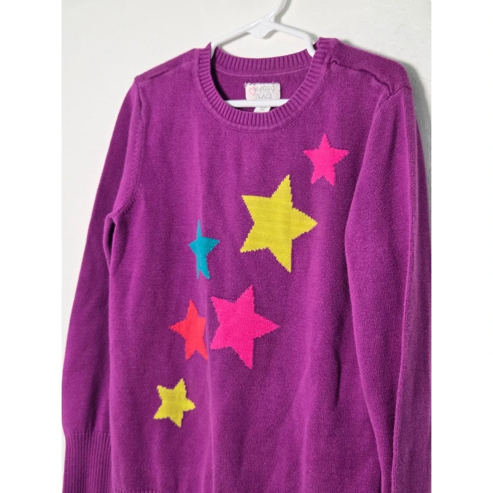 The Childrens Place Girls Purple Star Knit Sweater Size M 7/8 Pullover